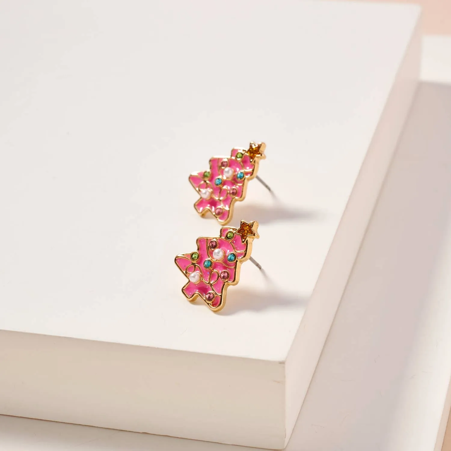 Christmas Tree Stud Earrings - White