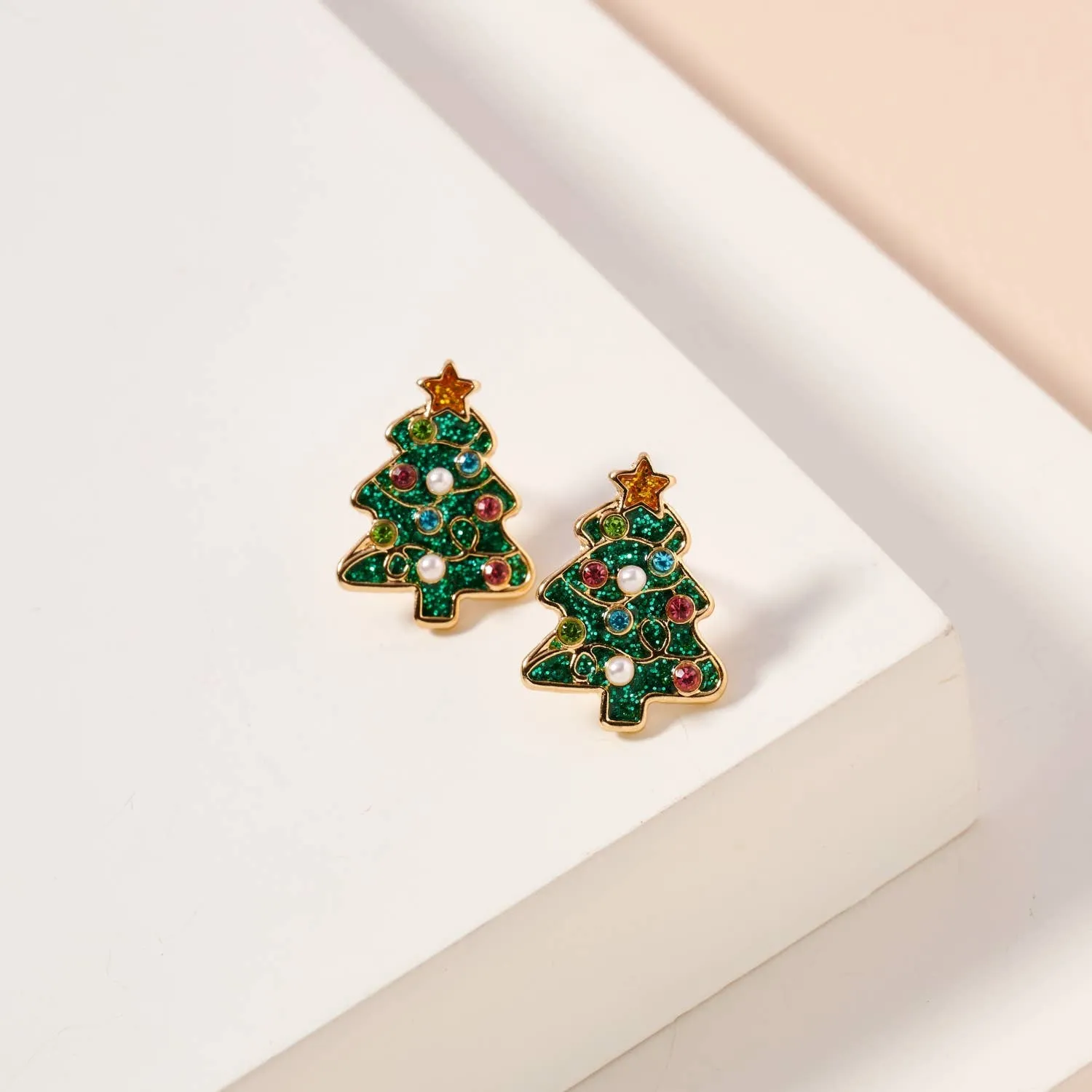 Christmas Tree Stud Earrings - White