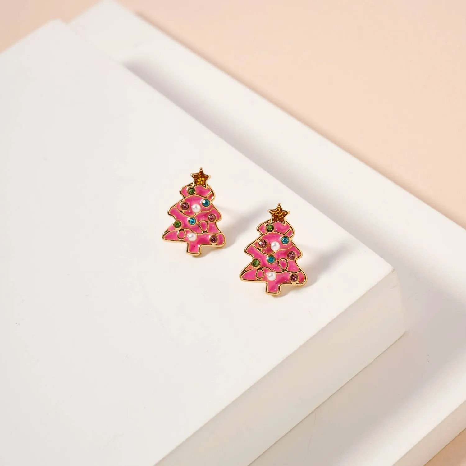 Christmas Tree Stud Earrings - White