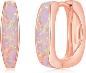 CiNily Huggie Hoop Earrings for Women Hypoallergenic, Square Opal Hinged Hoop Earrings, 14K Gold Plated Chunky Gold Hoop Earrings for Sensitive Ears Lightweight Jewelry for Christmas Gifts