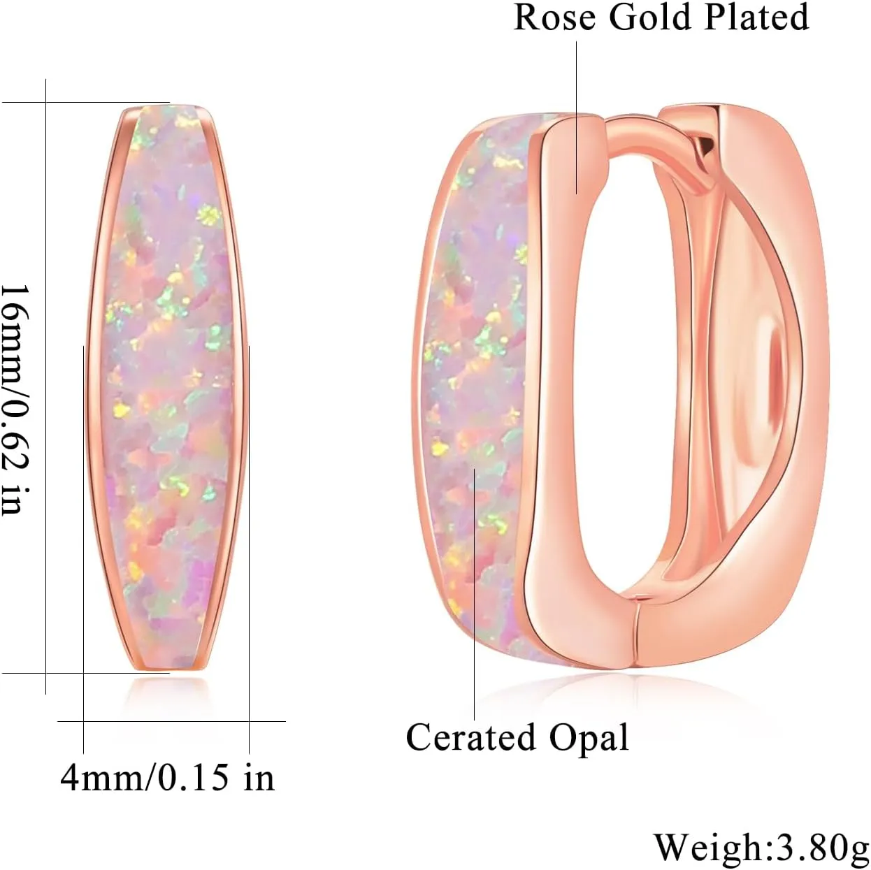 CiNily Huggie Hoop Earrings for Women Hypoallergenic, Square Opal Hinged Hoop Earrings, 14K Gold Plated Chunky Gold Hoop Earrings for Sensitive Ears Lightweight Jewelry for Christmas Gifts