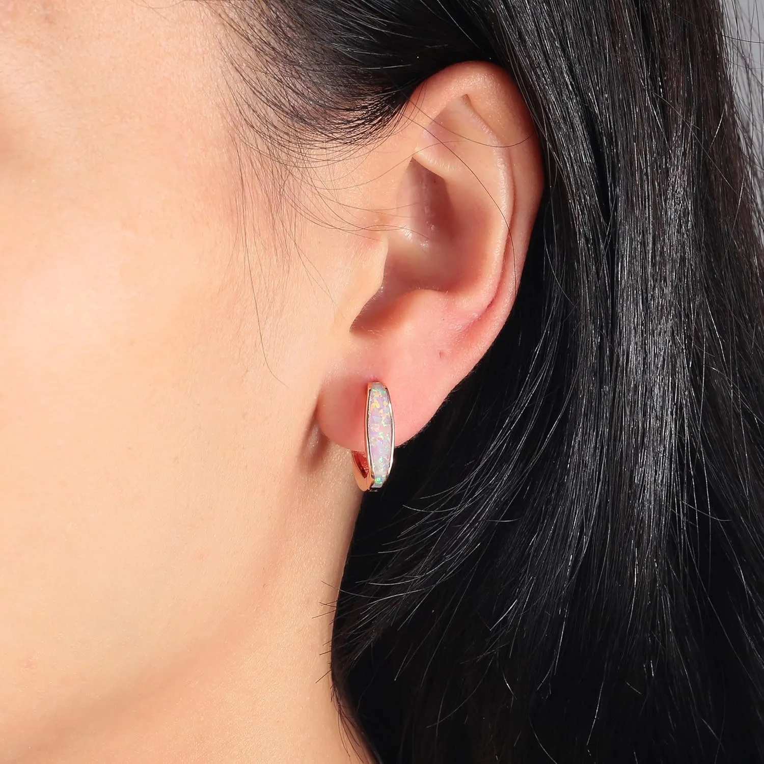 CiNily Huggie Hoop Earrings for Women Hypoallergenic, Square Opal Hinged Hoop Earrings, 14K Gold Plated Chunky Gold Hoop Earrings for Sensitive Ears Lightweight Jewelry for Christmas Gifts