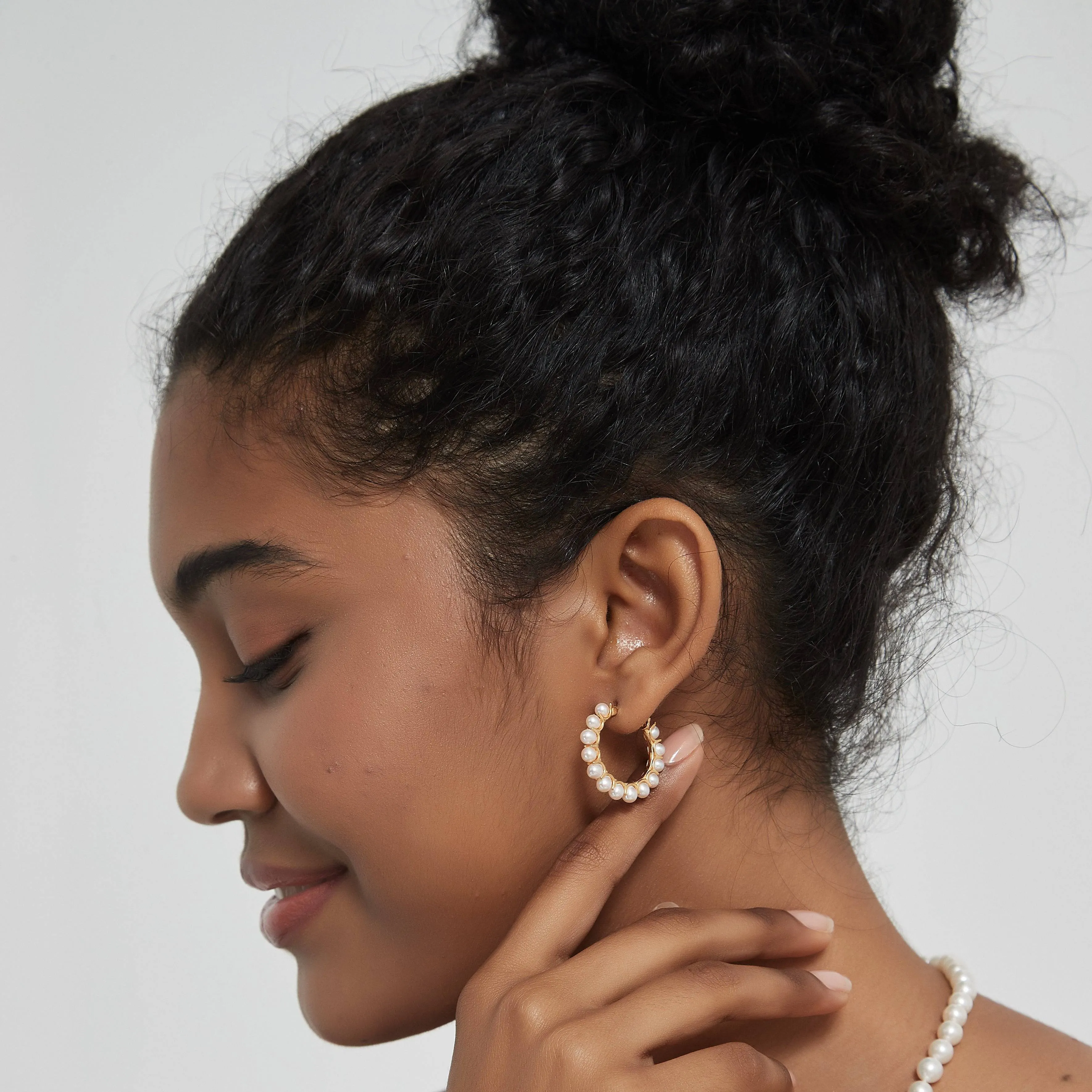 Circle Pearl Hoop Earrings Gold Vermeil