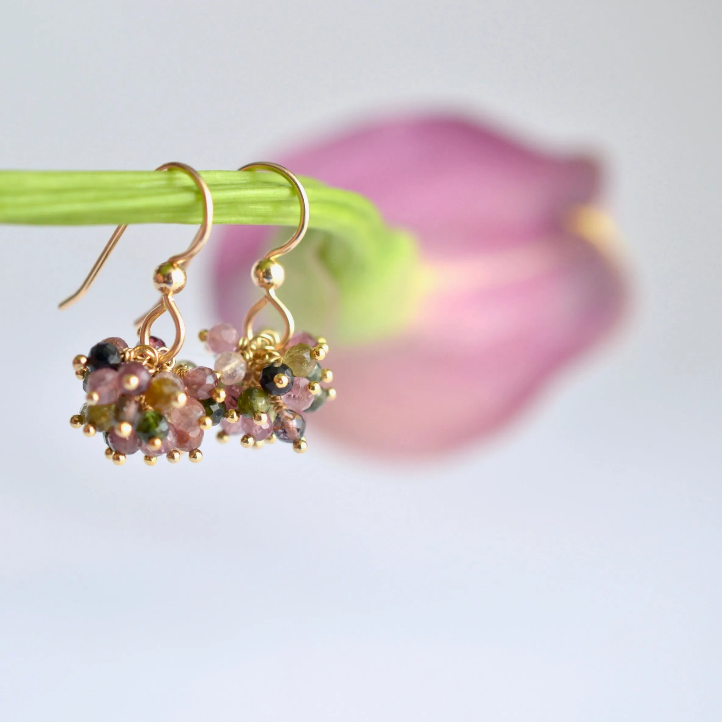 Claudia - Tourmaline, 14k Gold Filled Cluster Earrings