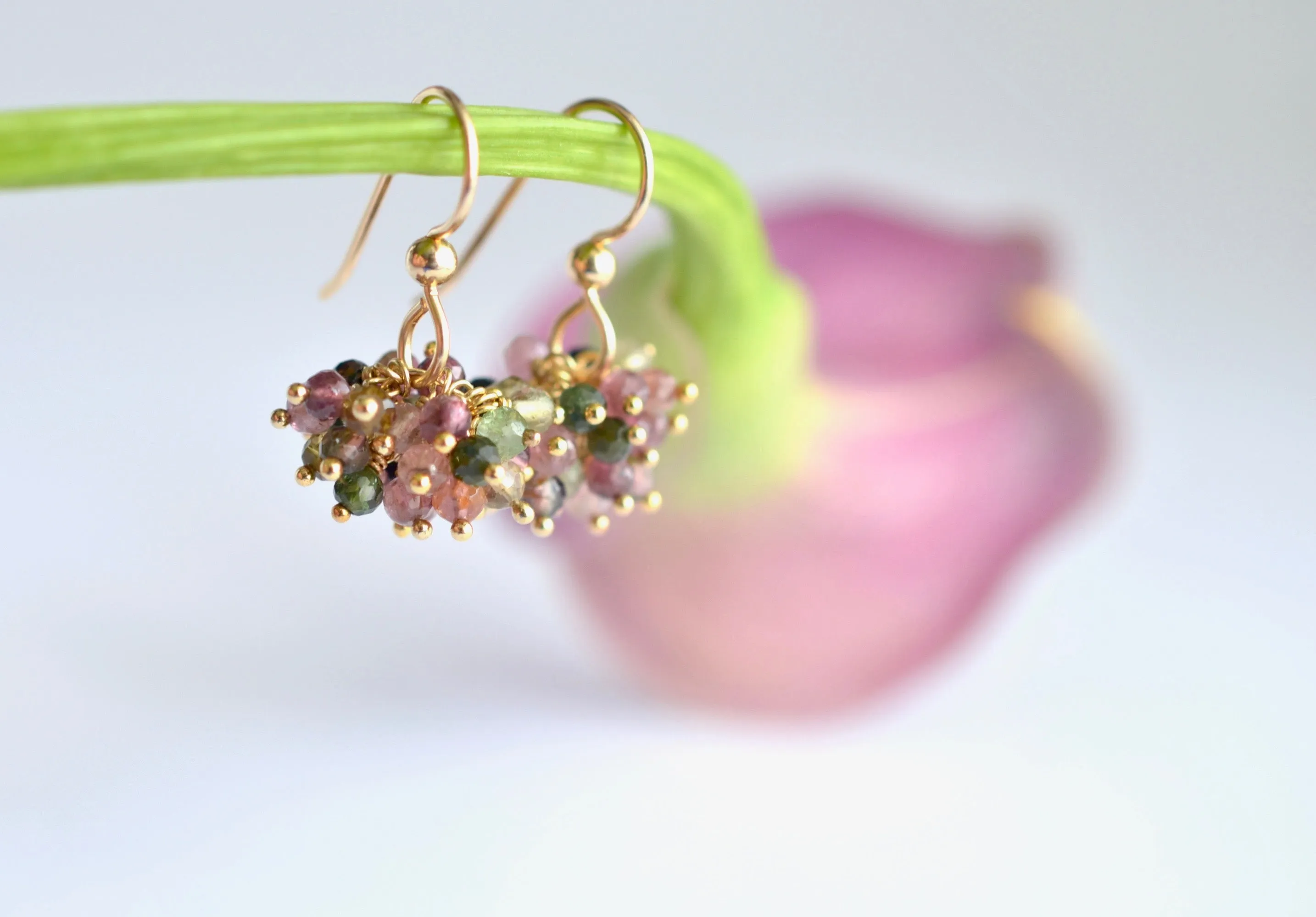 Claudia - Tourmaline, 14k Gold Filled Cluster Earrings