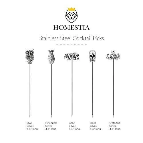 Cocktail Picks Stainless Steel Martini Picks Reusable Olive Picks Garnish Skewer Fruit Toothpicks Gift Set