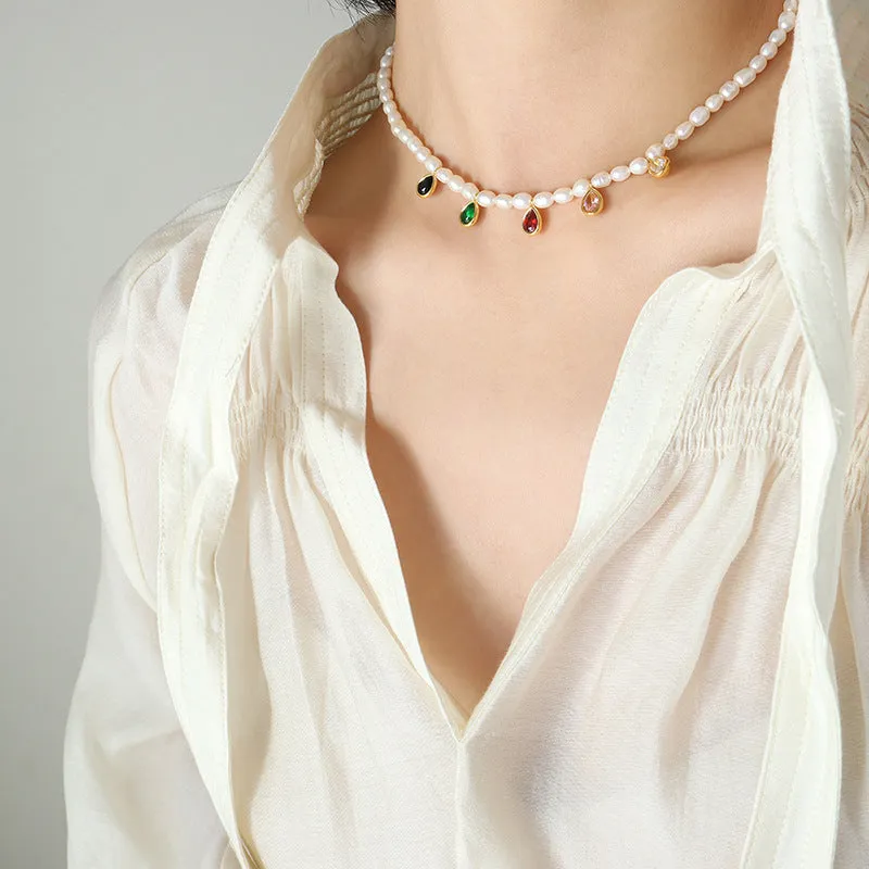 Colored Water Drop Crystal Pendant Necklace
