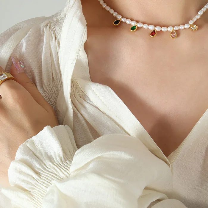 Colored Water Drop Crystal Pendant Necklace