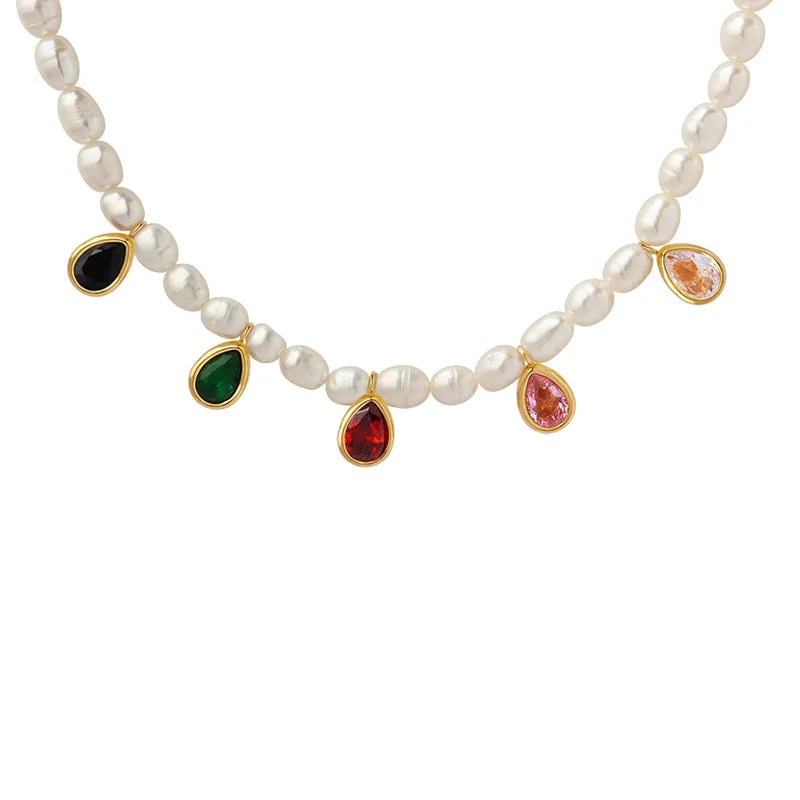 Colored Water Drop Crystal Pendant Necklace