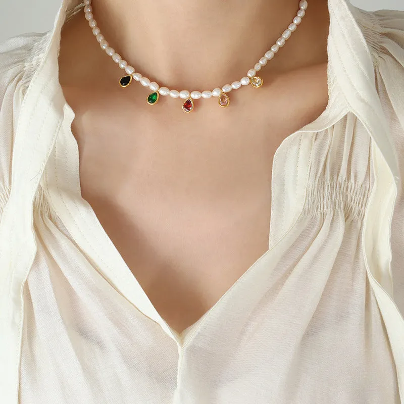 Colored Water Drop Crystal Pendant Necklace