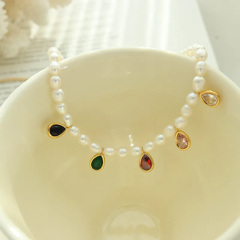 Colored Water Drop Crystal Pendant Necklace