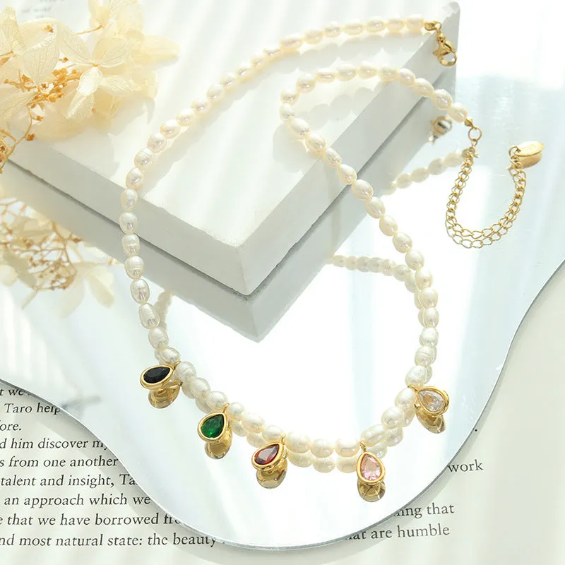 Colored Water Drop Crystal Pendant Necklace