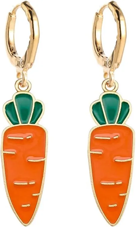 Colorful Alloy Gold Plated Hoop Fruit Earrings Strawberry Lemon Avocado Vegetable Dangle Earrings Cute Mushroom Watermelon Drop Earrings for Women Girls Lovely Summer Vibe Jewelry