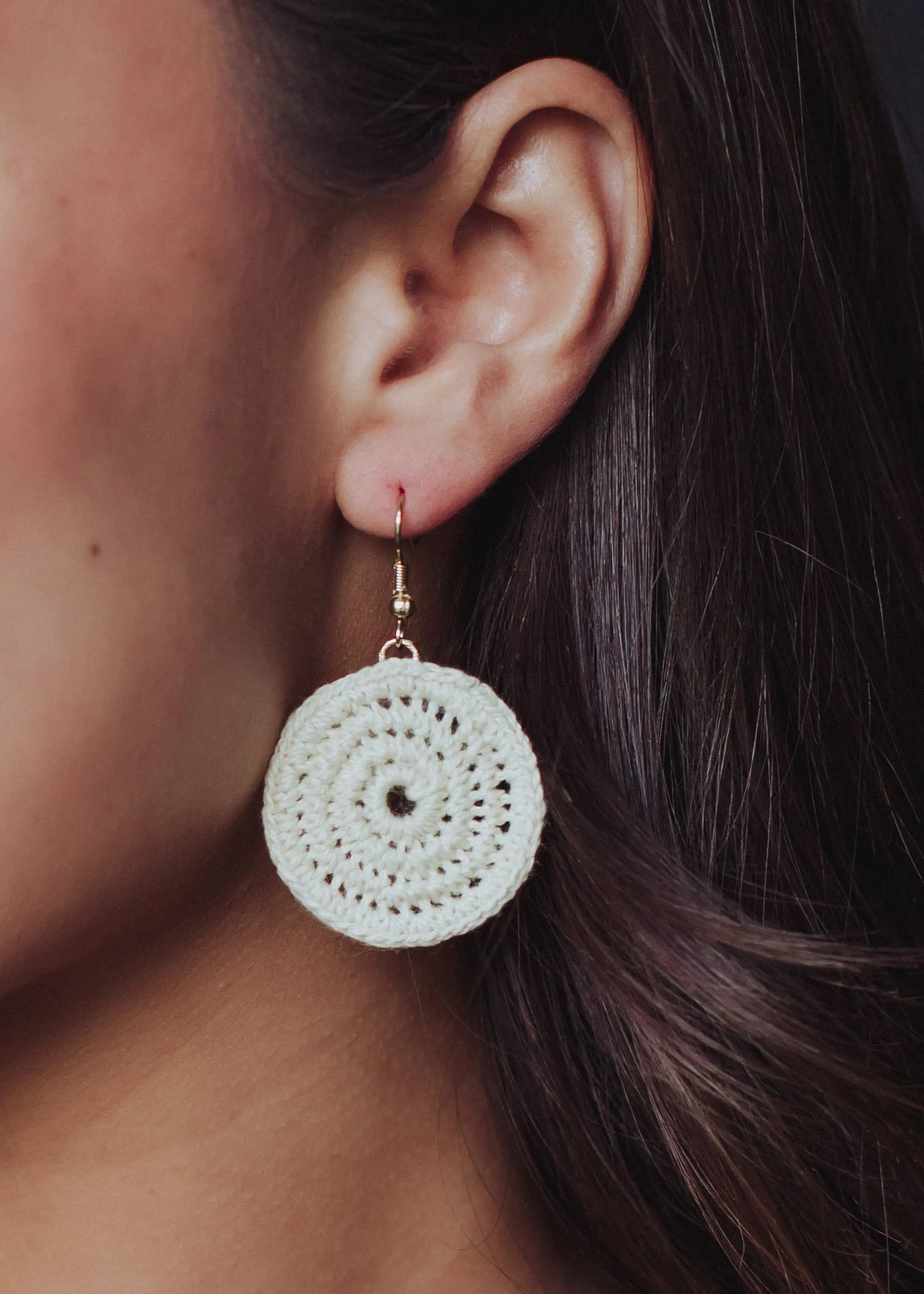 Cream Circle Crochet Earrings