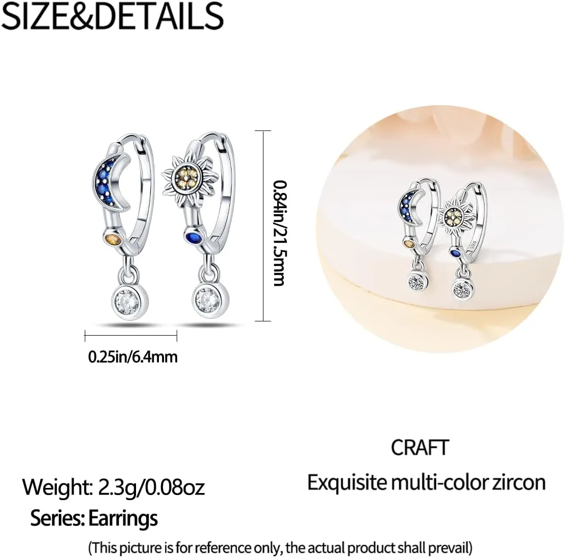 Cycuff 925 Sterling Silver Hoop Earrings Colorful Cubic Zirconia Jewelry Drop Earrings for Women Set Earring Gifts for Her