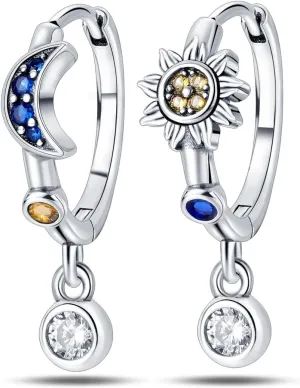 Cycuff 925 Sterling Silver Hoop Earrings Colorful Cubic Zirconia Jewelry Drop Earrings for Women Set Earring Gifts for Her