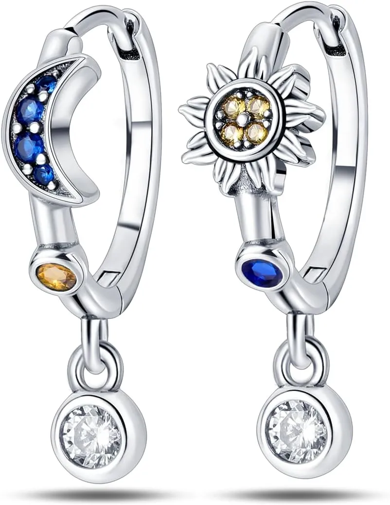 Cycuff 925 Sterling Silver Hoop Earrings Colorful Cubic Zirconia Jewelry Drop Earrings for Women Set Earring Gifts for Her
