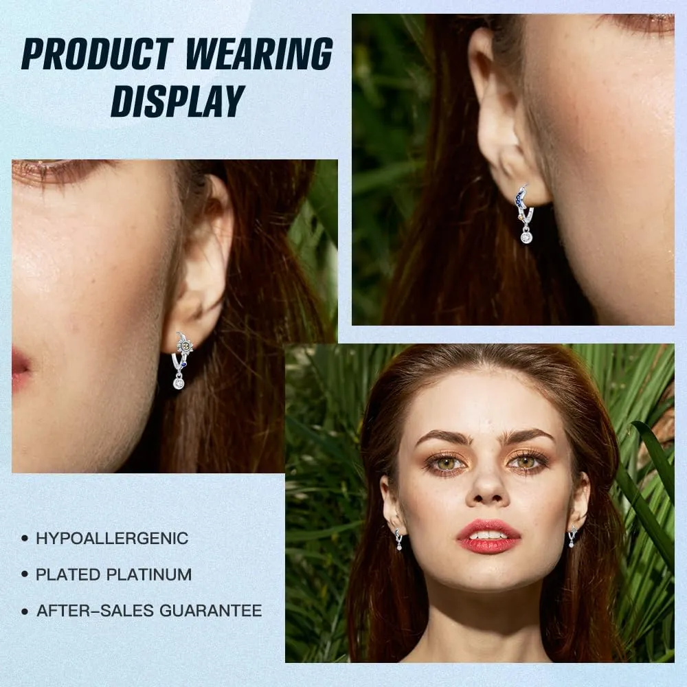 Cycuff 925 Sterling Silver Hoop Earrings Colorful Cubic Zirconia Jewelry Drop Earrings for Women Set Earring Gifts for Her