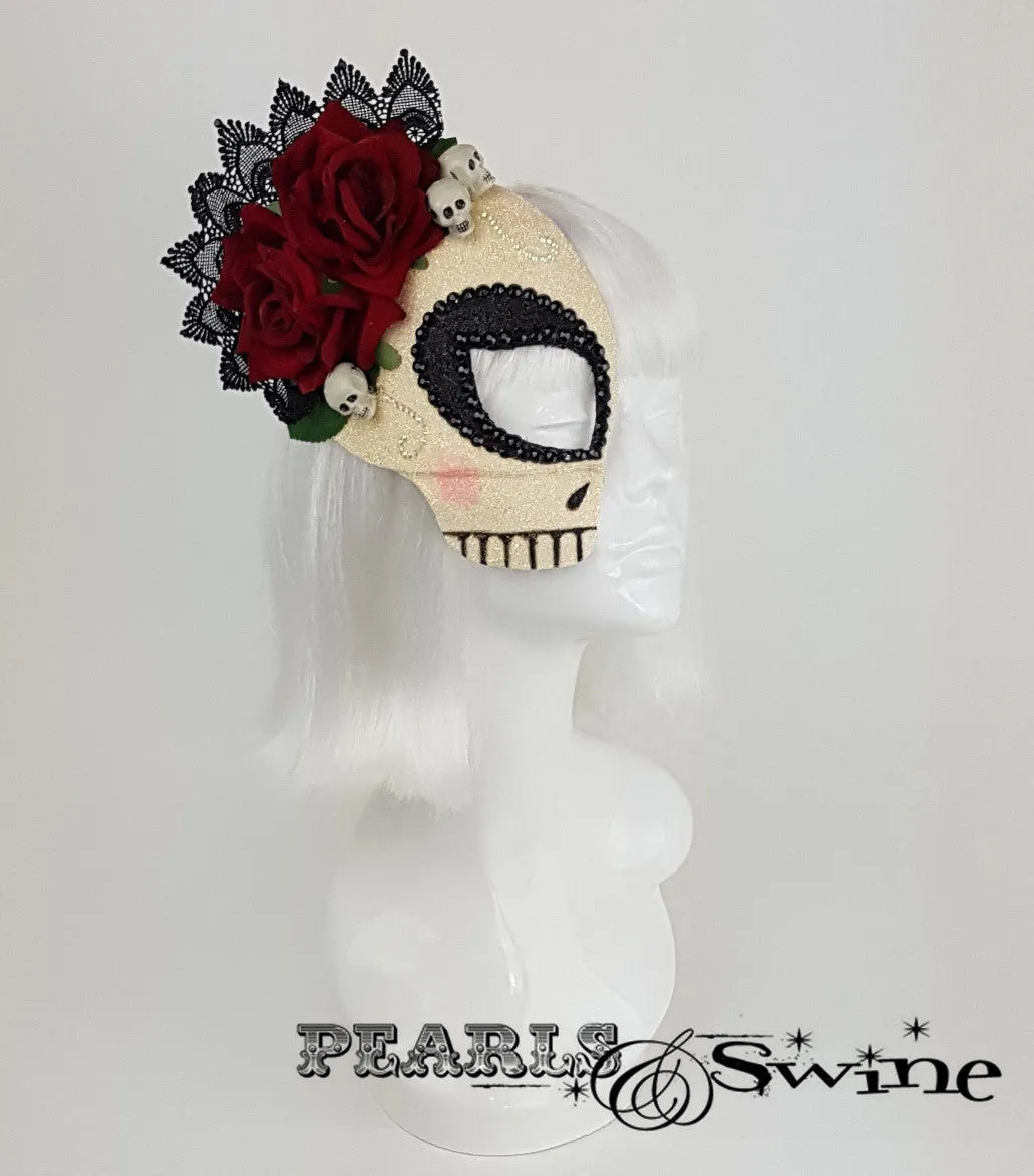 Day Of The Dead Half Mask Fascinator "La Calavera Catrina"