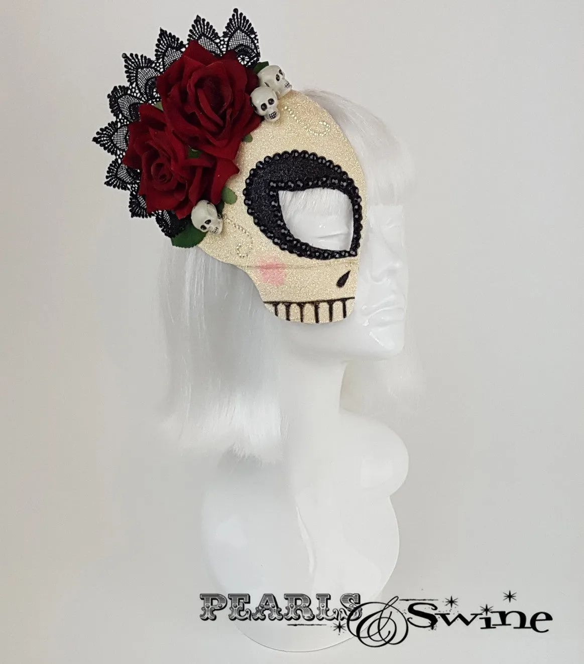 Day Of The Dead Half Mask Fascinator "La Calavera Catrina"