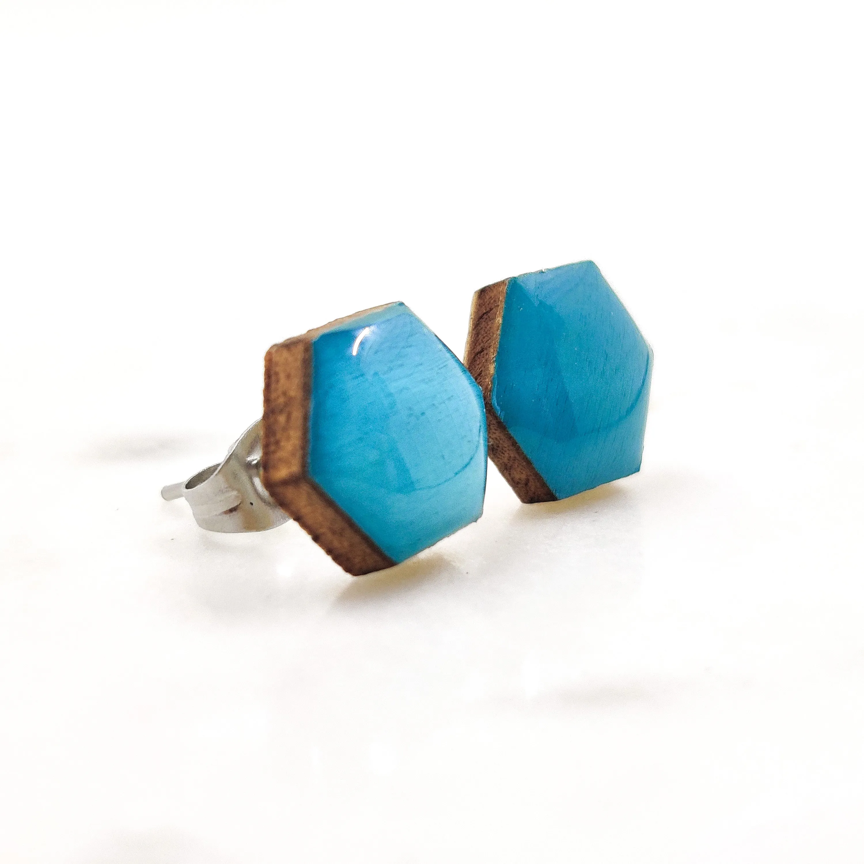 Desert Turquoise Hexagon Stud Earrings by Candi Cove Designs