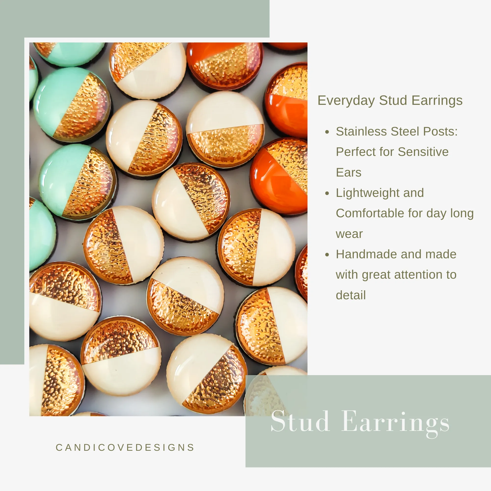 Desert Turquoise Hexagon Stud Earrings by Candi Cove Designs