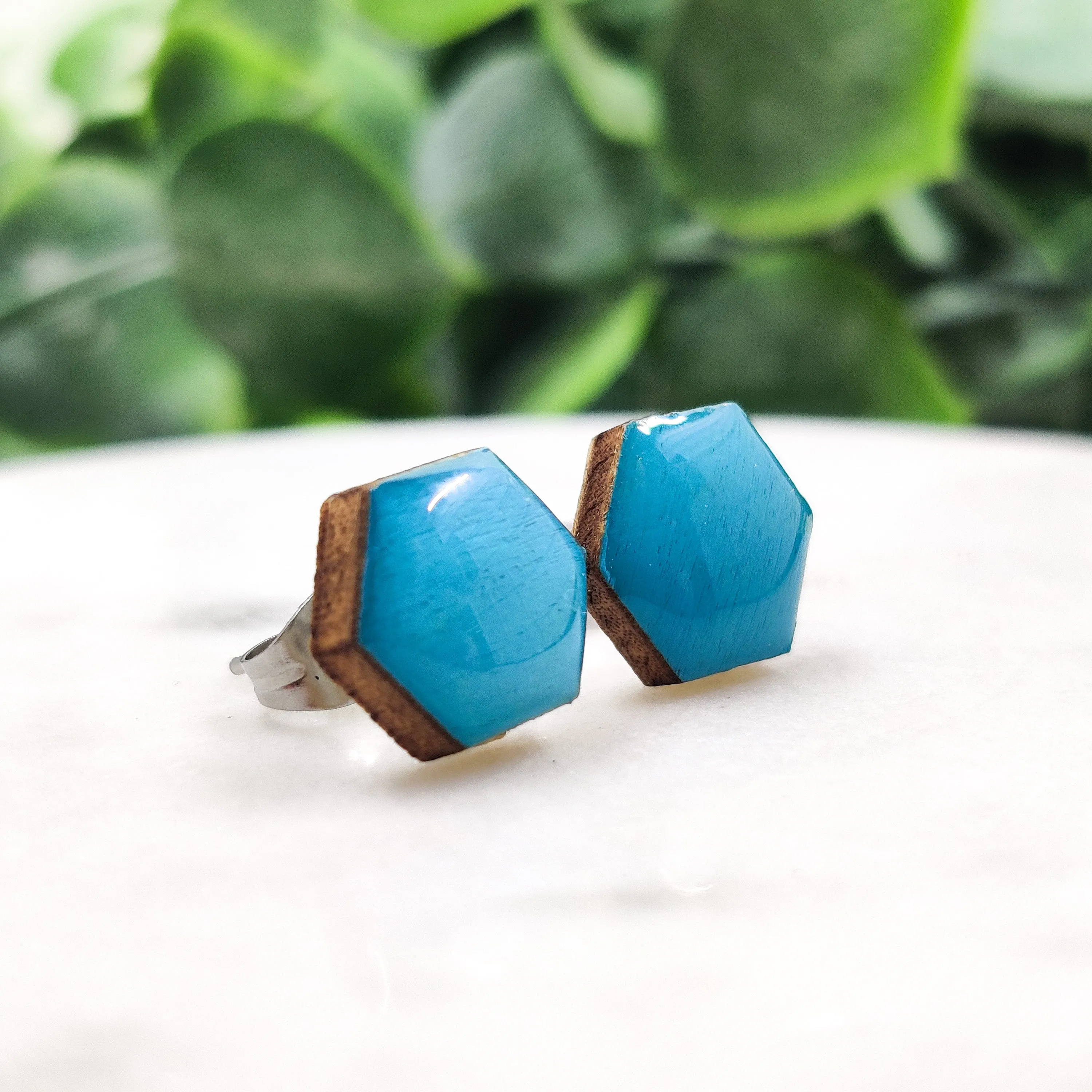 Desert Turquoise Hexagon Stud Earrings by Candi Cove Designs