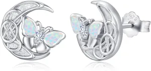 Dreamboat Opal Butterfly/Moon Butterfly Stud Earrings Sterling Silver Opal Butterfly Earrings Jewelry Gift for Women