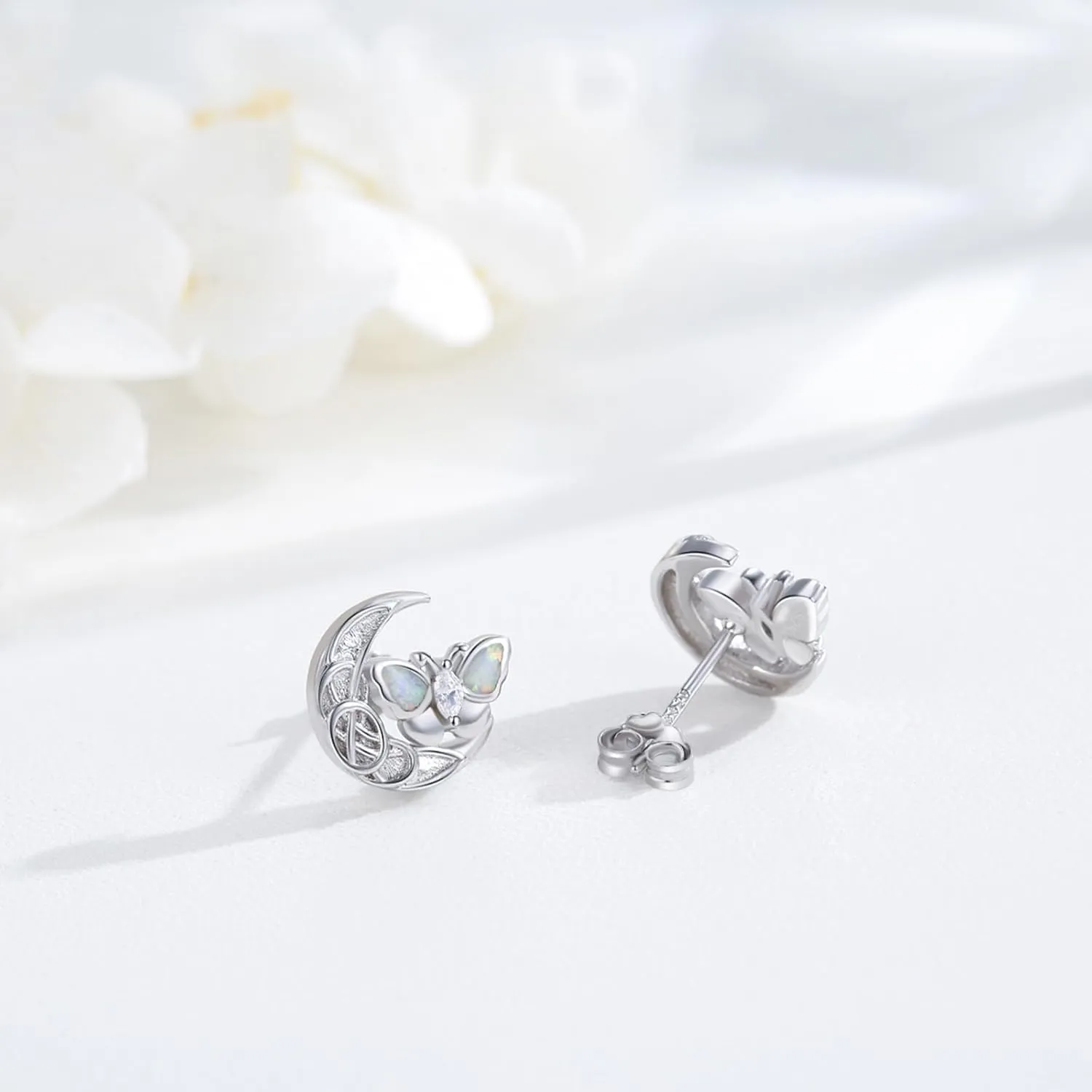 Dreamboat Opal Butterfly/Moon Butterfly Stud Earrings Sterling Silver Opal Butterfly Earrings Jewelry Gift for Women