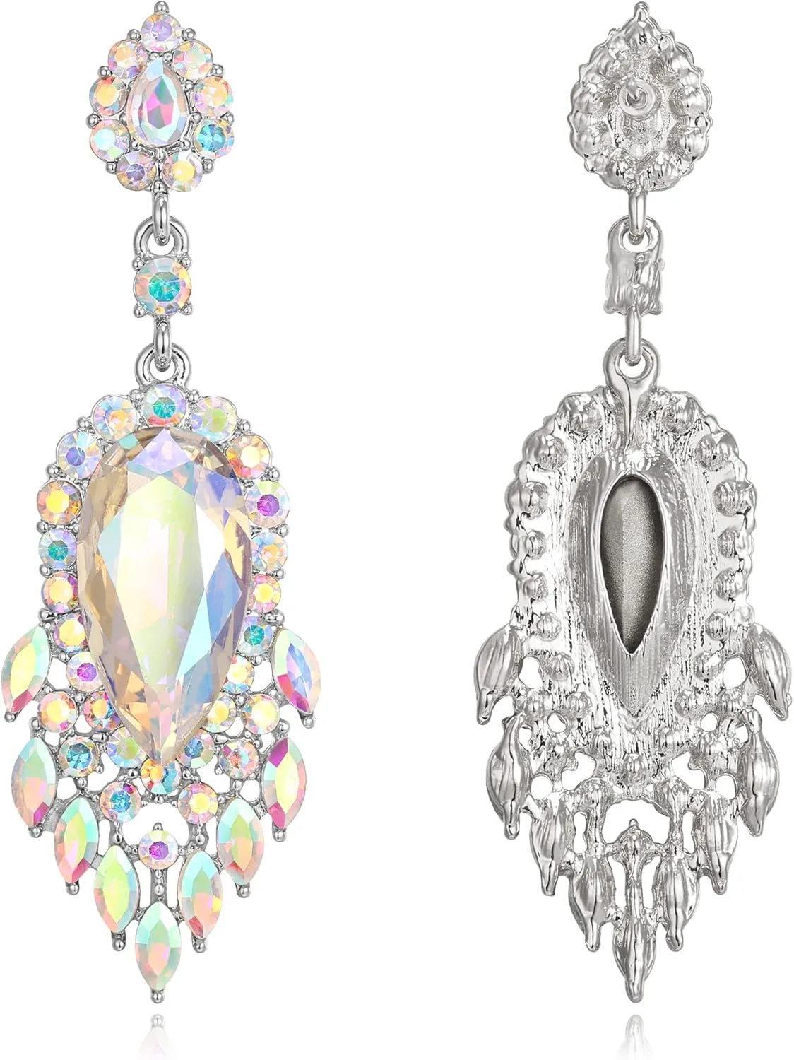 EleQueen Rhinestone Crystal Chandelier Earrings, Art Deco Marquise Teardrop Dangle Earrings Ladies Gifts