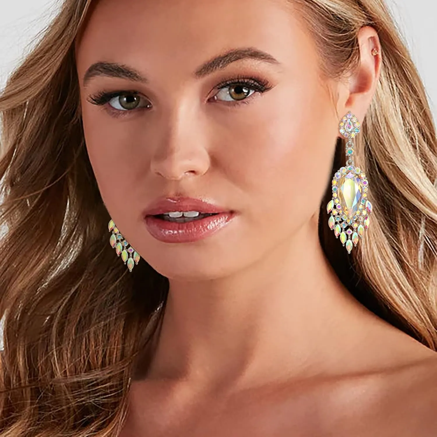 EleQueen Rhinestone Crystal Chandelier Earrings, Art Deco Marquise Teardrop Dangle Earrings Ladies Gifts