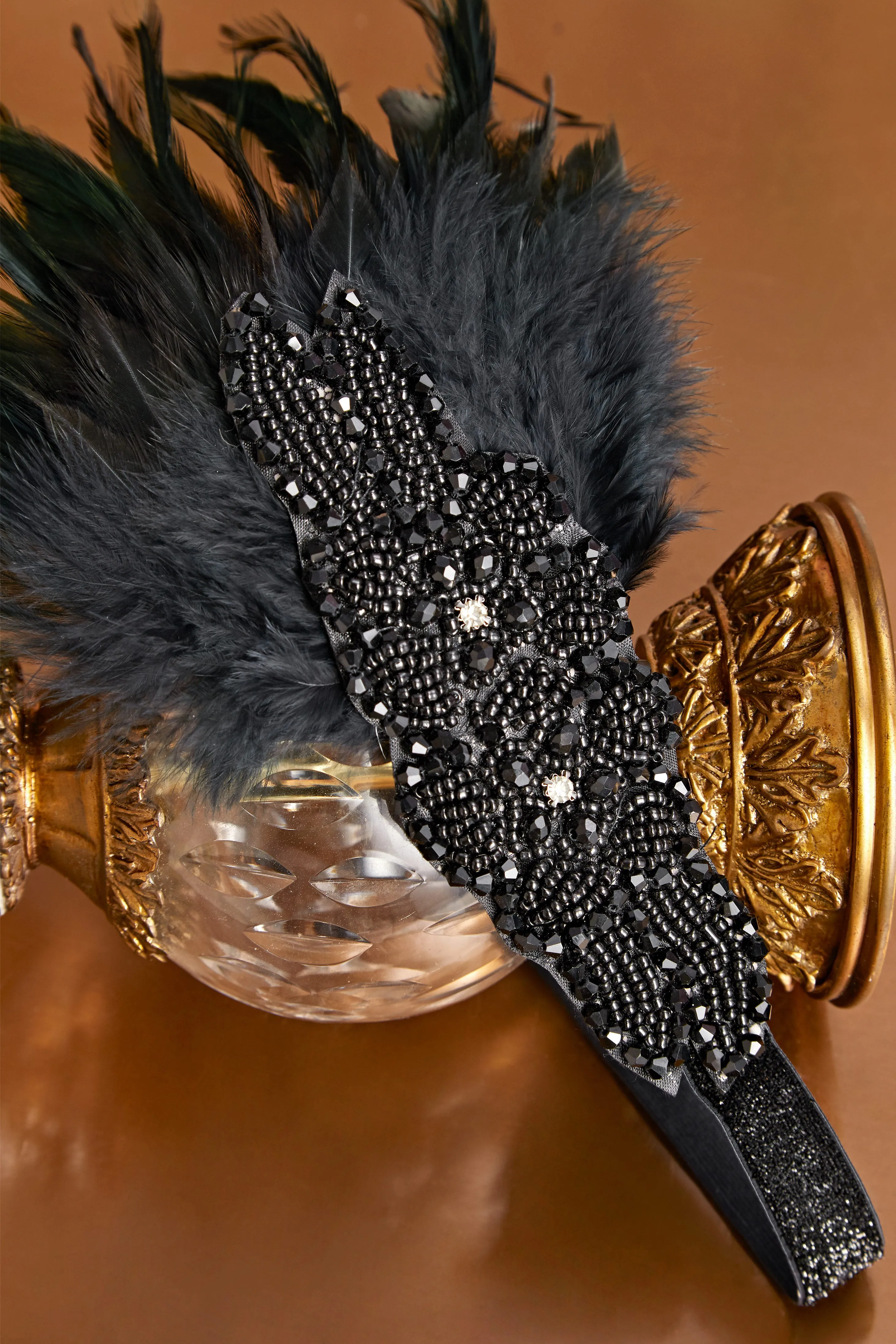 Embroidered Feather Shimmer Headband