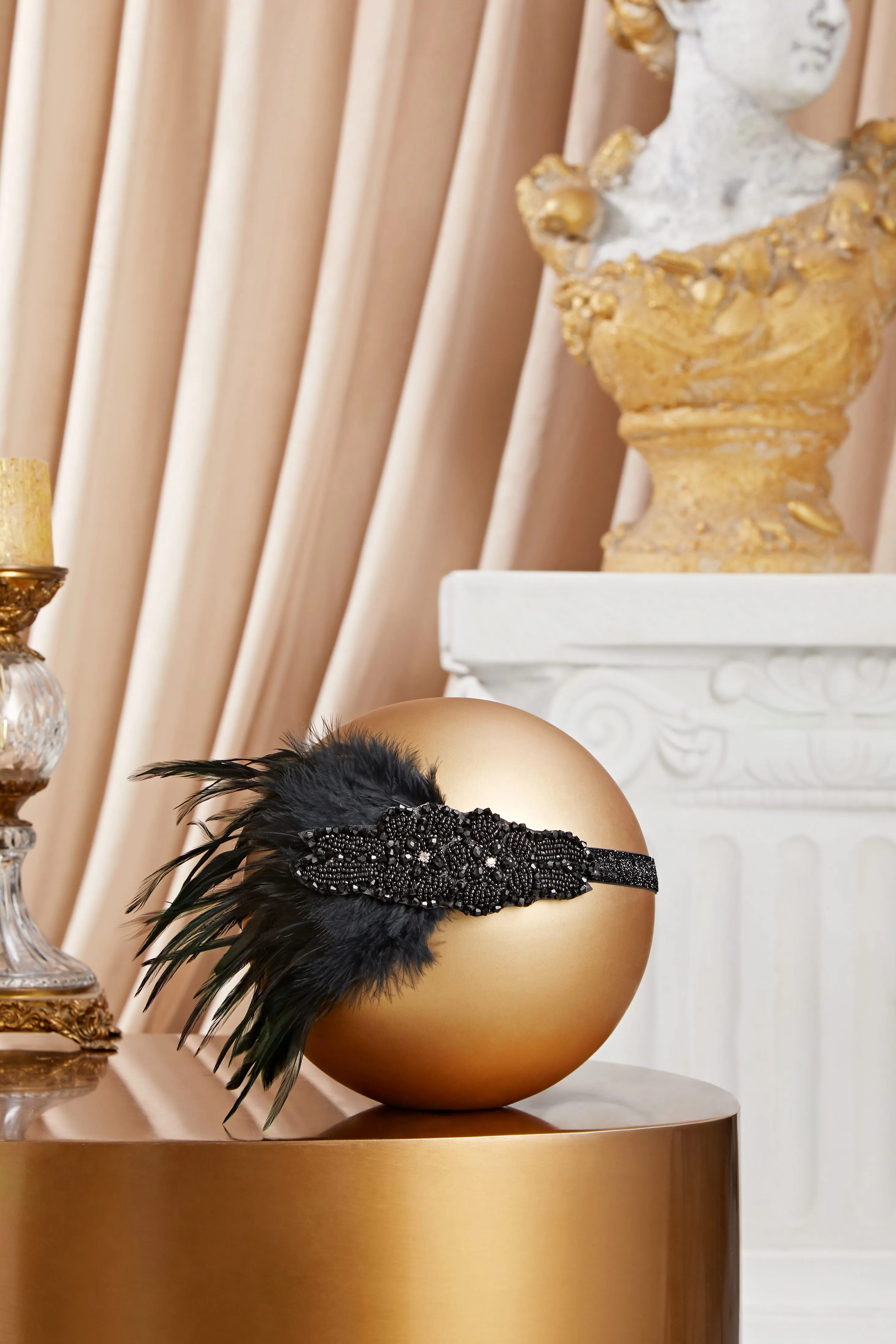 Embroidered Feather Shimmer Headband