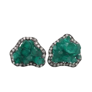 Emerald Crystal Stud Earrings with Diamonds