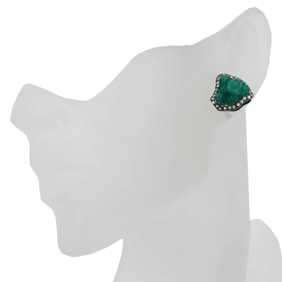 Emerald Crystal Stud Earrings with Diamonds