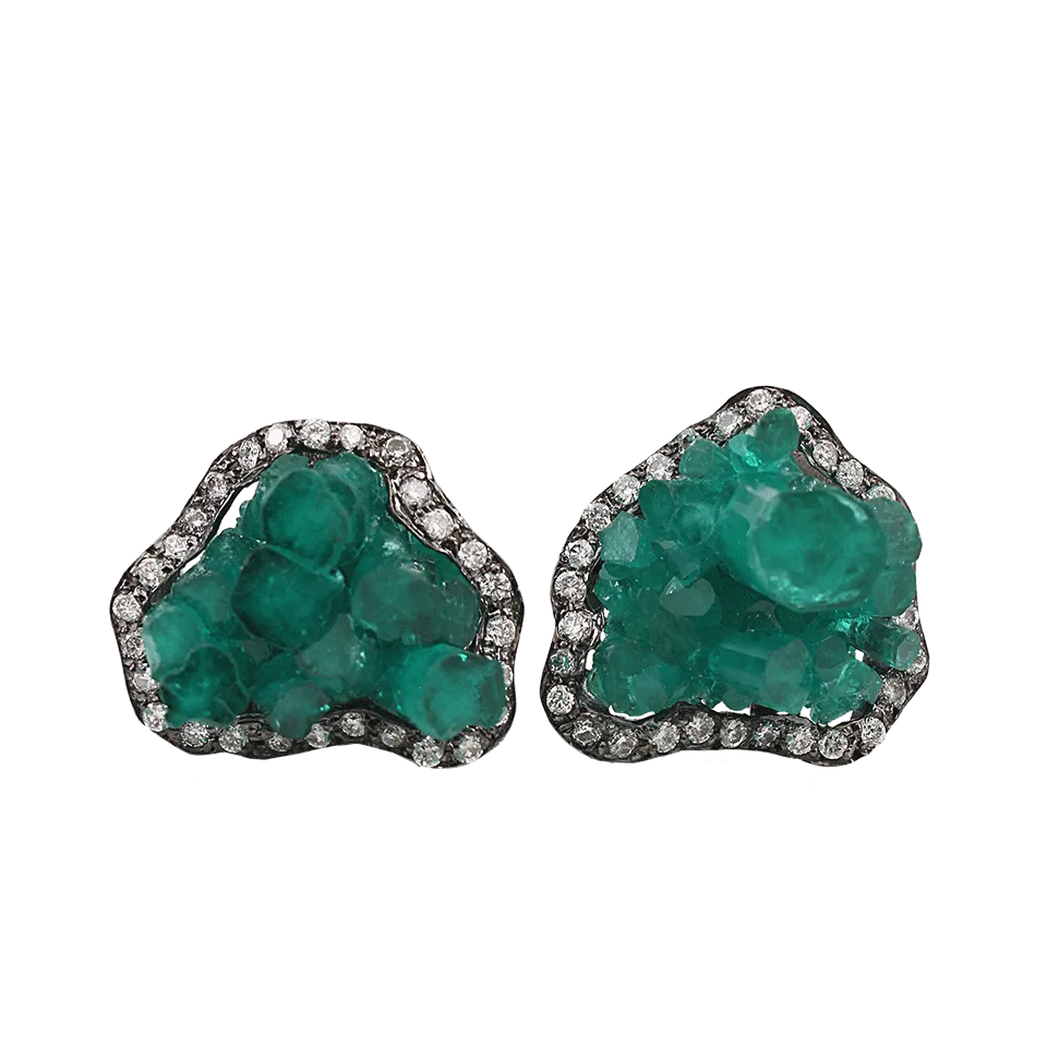 Emerald Crystal Stud Earrings with Diamonds