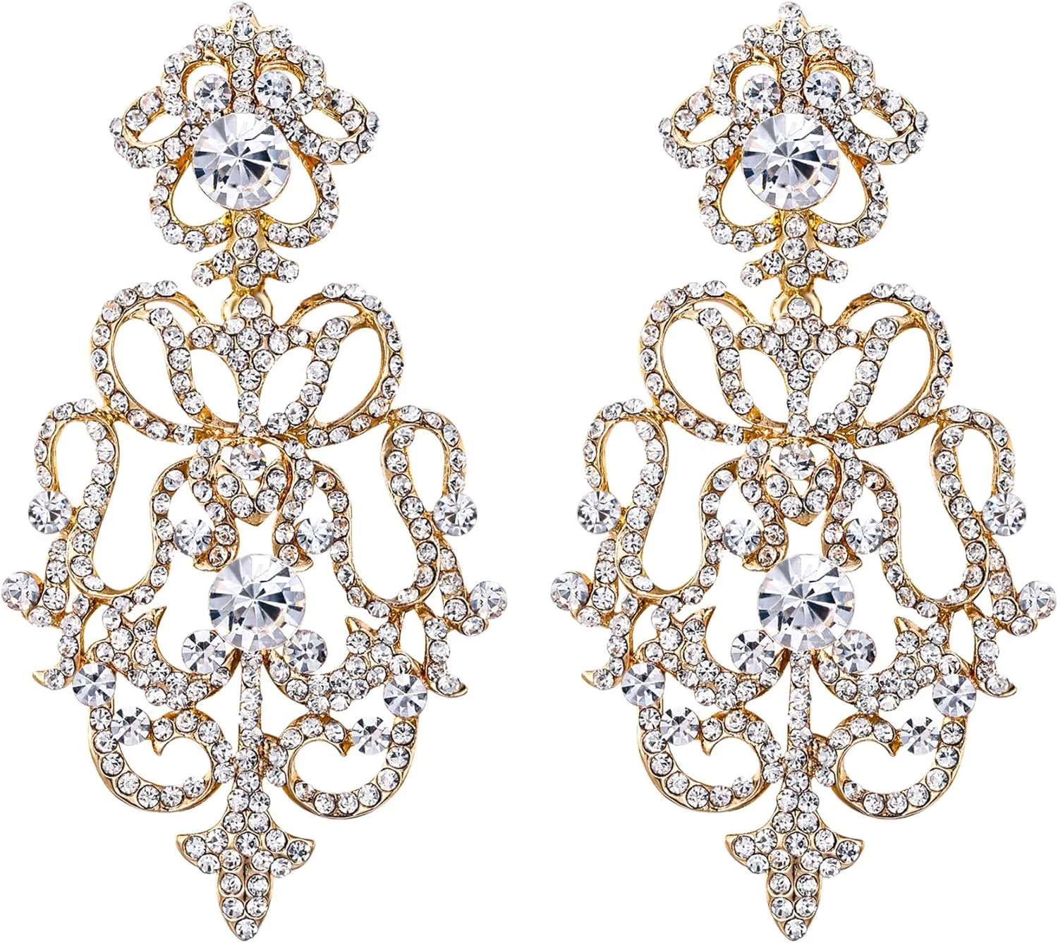 EVER FAITH Austrian Crystal Art Deco Flower Chandelier Dangle Earrings