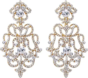 EVER FAITH Austrian Crystal Art Deco Flower Chandelier Dangle Earrings