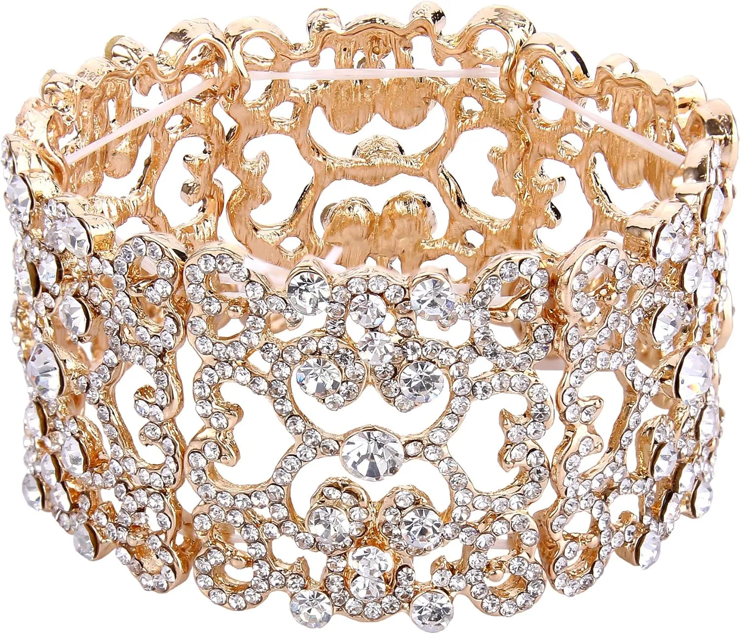 EVER FAITH Women's Austrian Crystal Bride Heart Art Deco Elastic Stretch Bracelet Clear