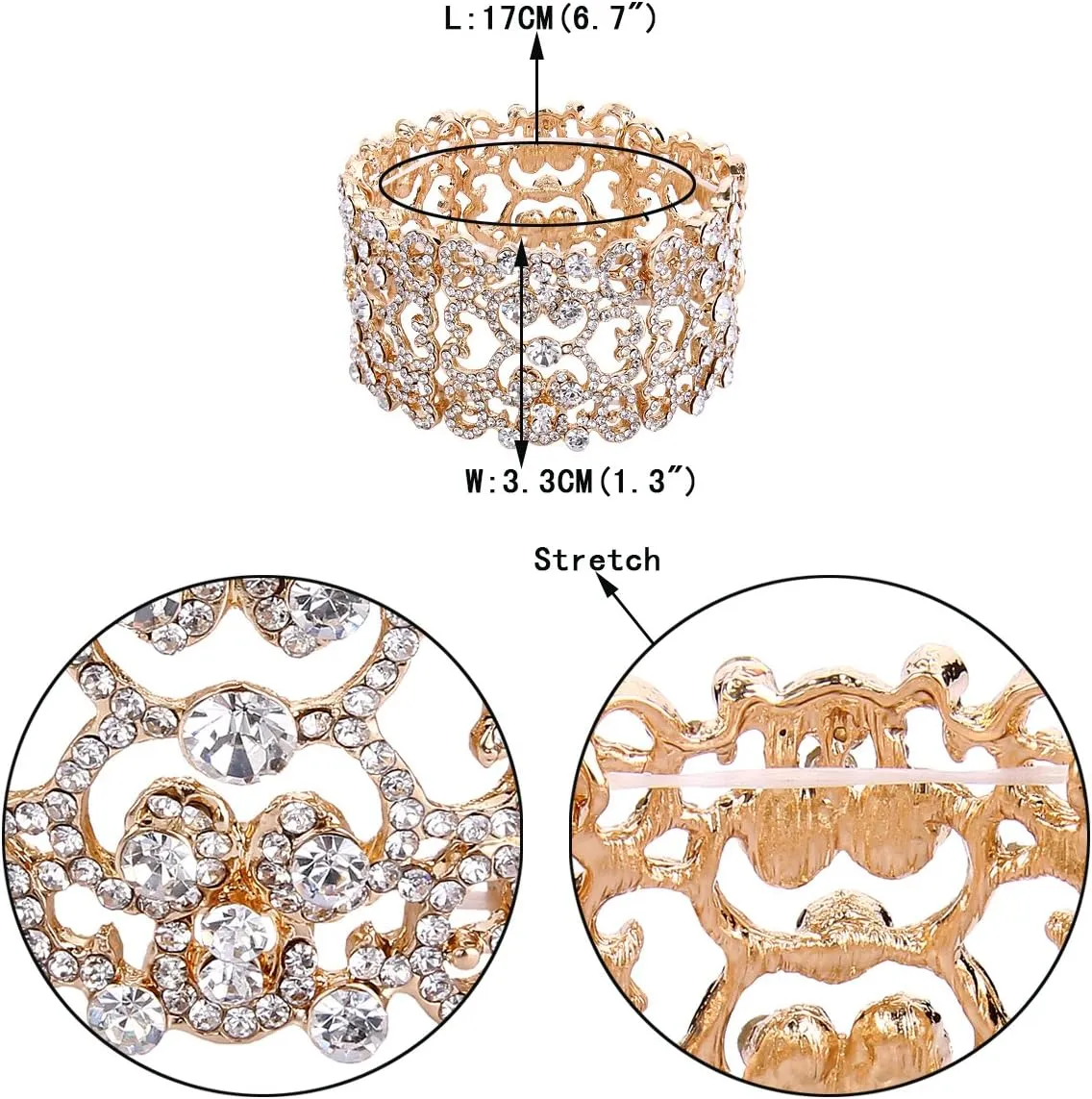 EVER FAITH Women's Austrian Crystal Bride Heart Art Deco Elastic Stretch Bracelet Clear
