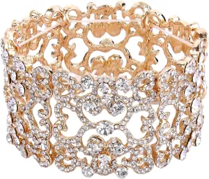 EVER FAITH Women's Austrian Crystal Bride Heart Art Deco Elastic Stretch Bracelet Clear