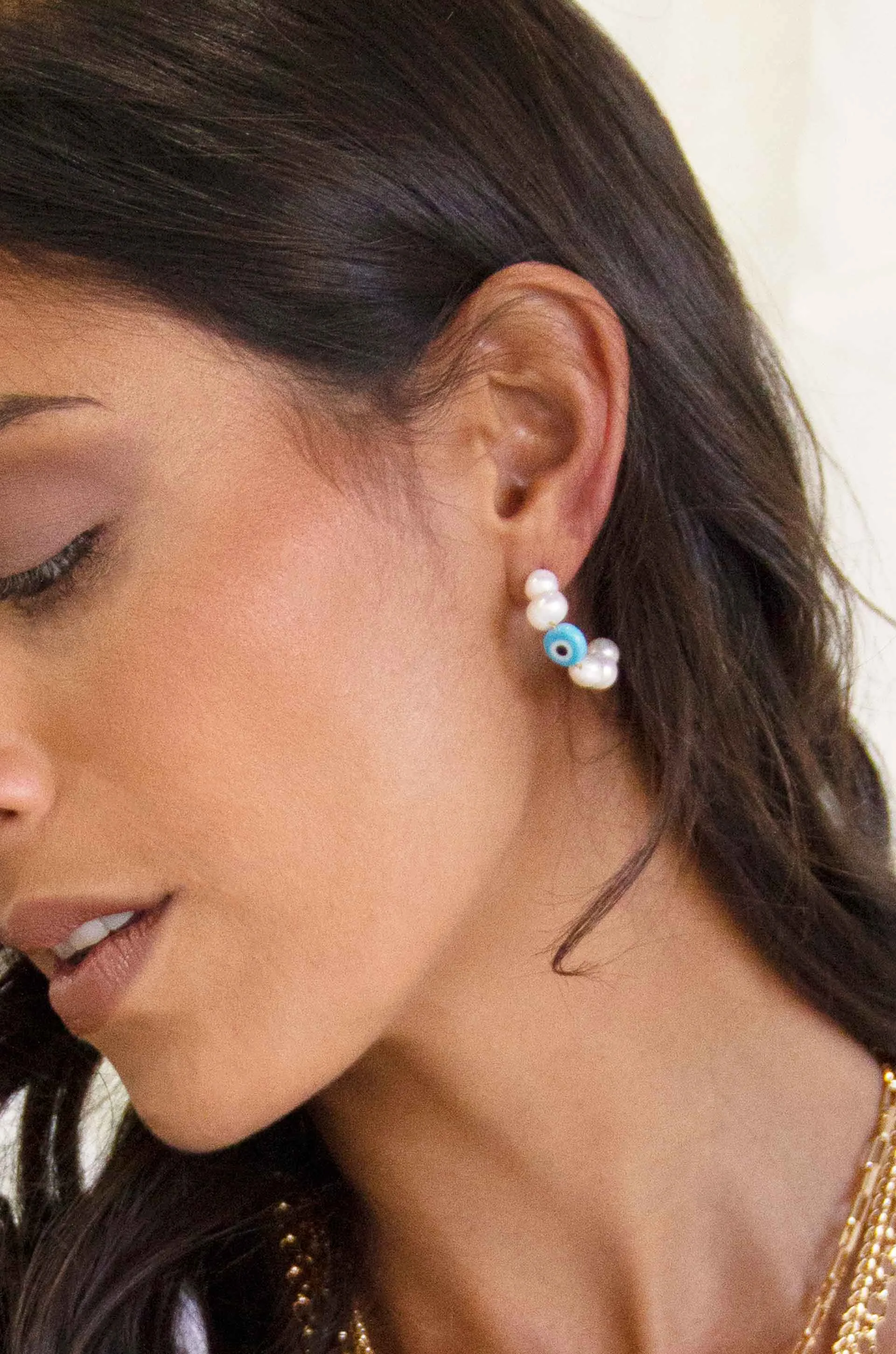 Evil Eye and Pearl Hoop Earrings