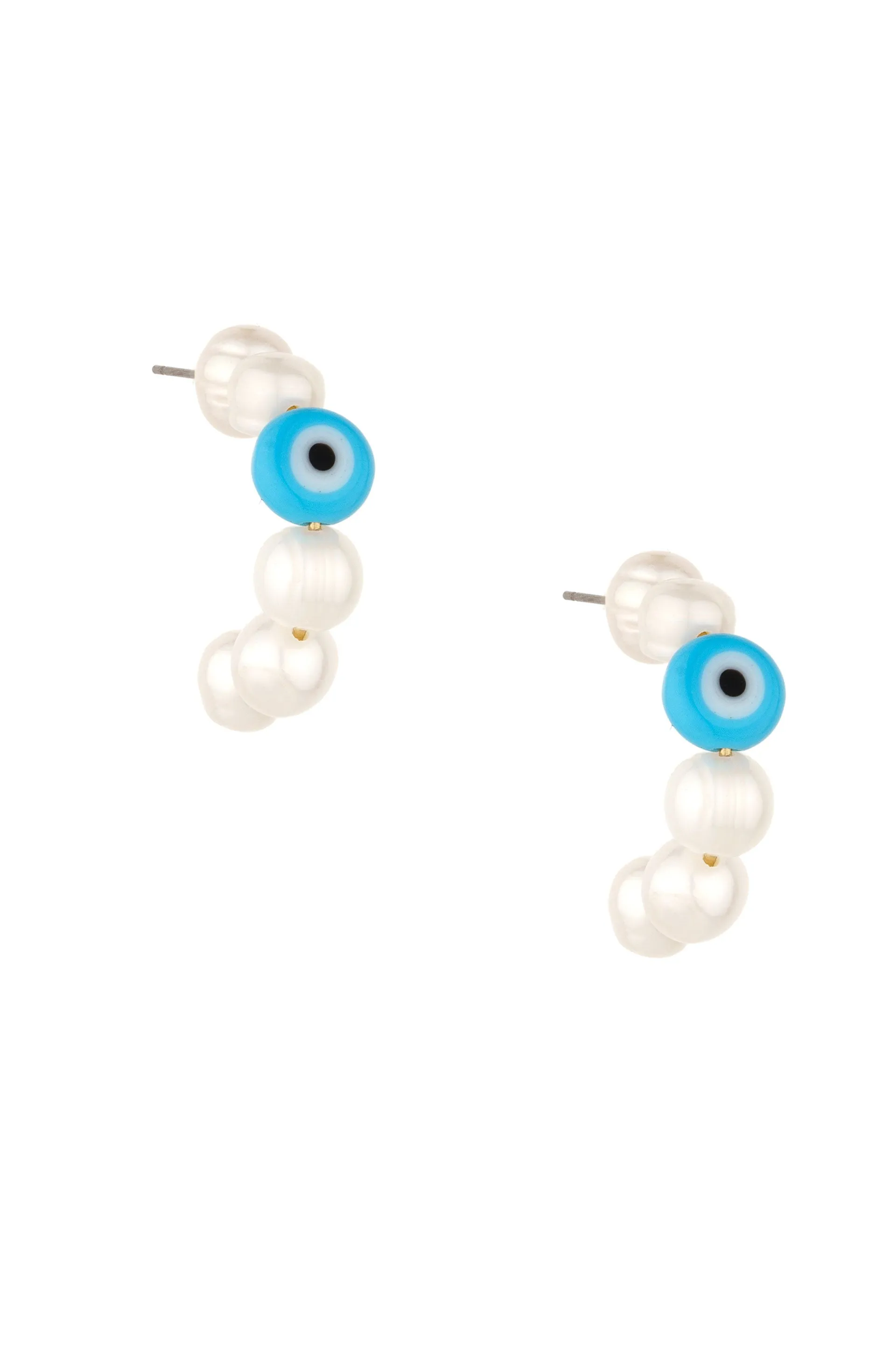 Evil Eye and Pearl Hoop Earrings