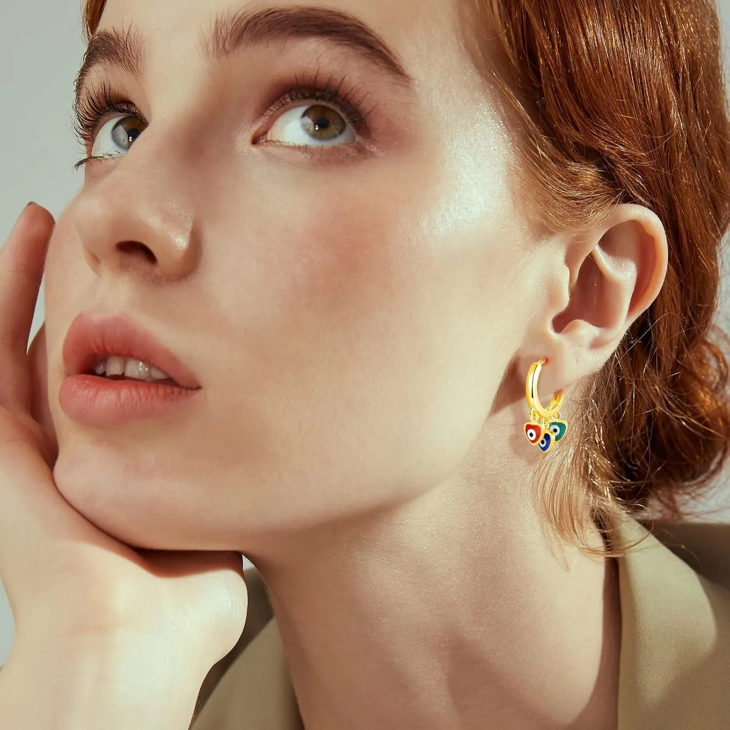 Evil Eye Hoop Earrings for Women Tiny Eye Earrings Blue Devil Eye Colorful Heart Third Eye Small Huggie Hoop Earrings Spiritual Protection Gold Eye Jewelry