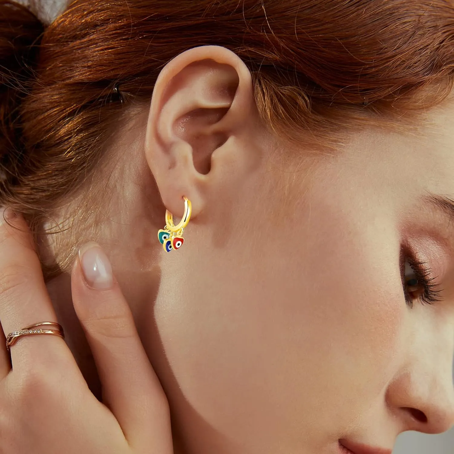 Evil Eye Hoop Earrings for Women Tiny Eye Earrings Blue Devil Eye Colorful Heart Third Eye Small Huggie Hoop Earrings Spiritual Protection Gold Eye Jewelry