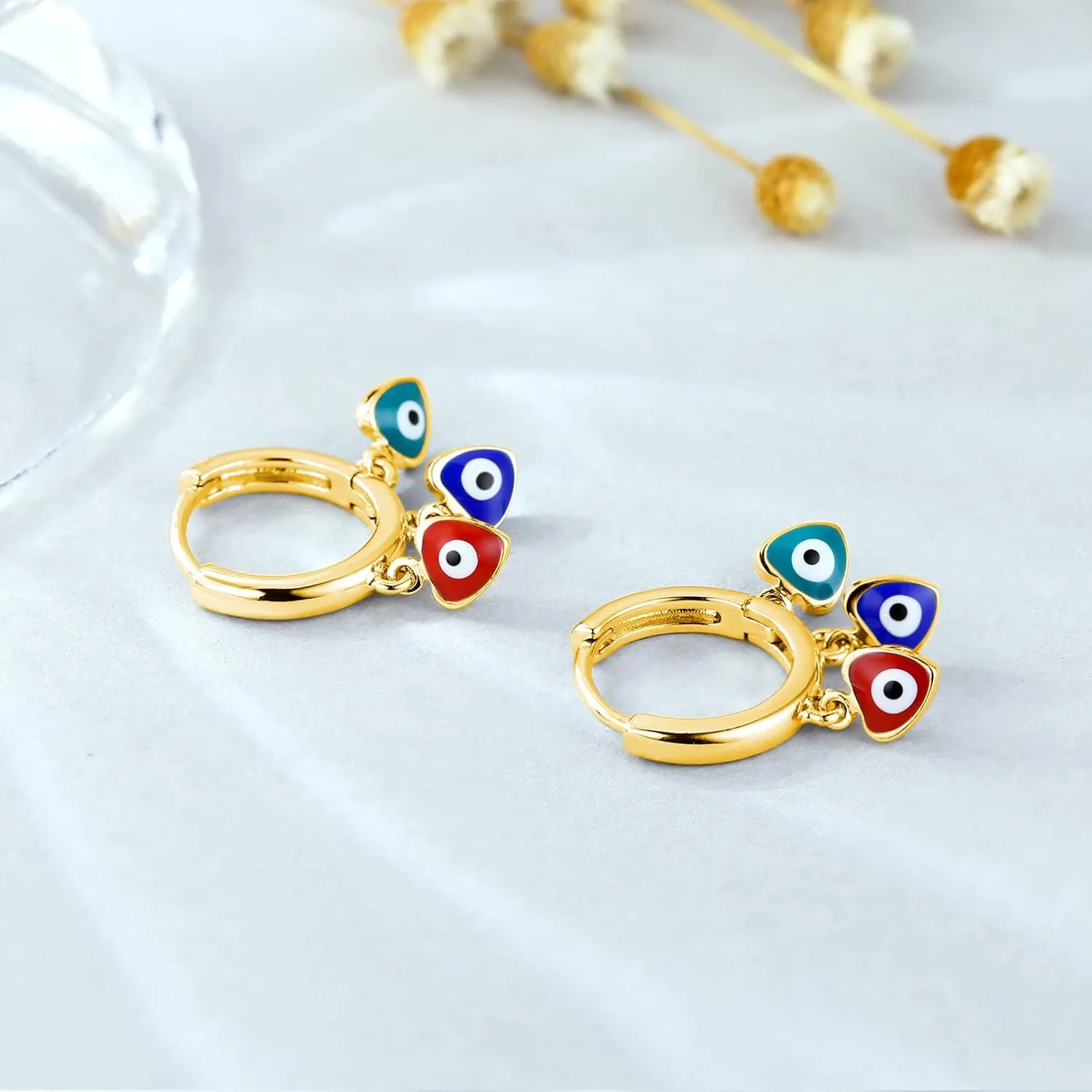 Evil Eye Hoop Earrings for Women Tiny Eye Earrings Blue Devil Eye Colorful Heart Third Eye Small Huggie Hoop Earrings Spiritual Protection Gold Eye Jewelry