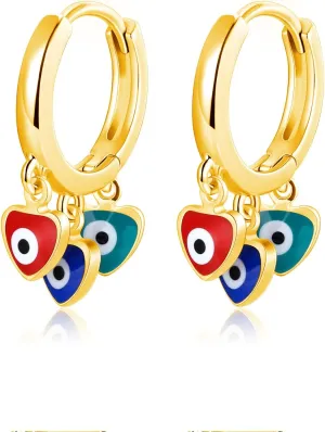 Evil Eye Hoop Earrings for Women Tiny Eye Earrings Blue Devil Eye Colorful Heart Third Eye Small Huggie Hoop Earrings Spiritual Protection Gold Eye Jewelry