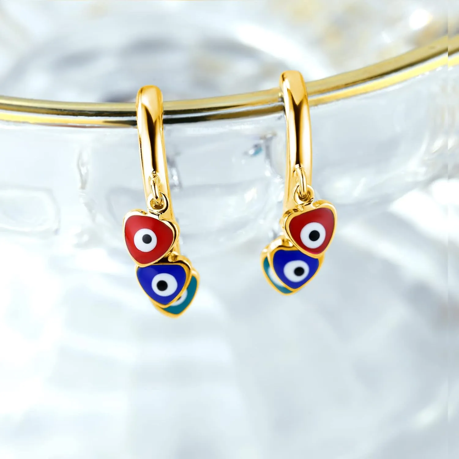 Evil Eye Hoop Earrings for Women Tiny Eye Earrings Blue Devil Eye Colorful Heart Third Eye Small Huggie Hoop Earrings Spiritual Protection Gold Eye Jewelry