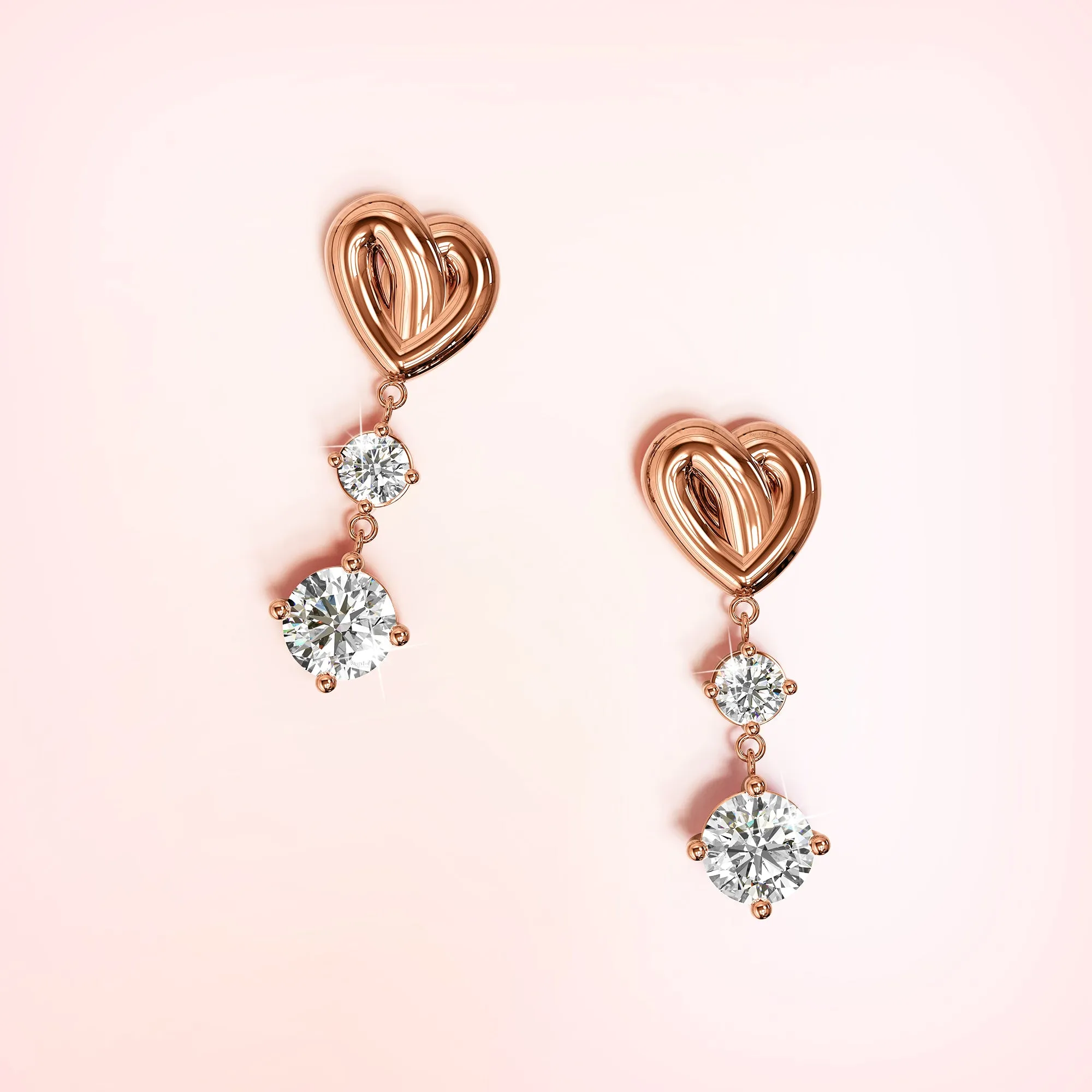 Fall in Love Heart Drop Earrings Embellished with SWAROVSKI crystals in Rose Gold