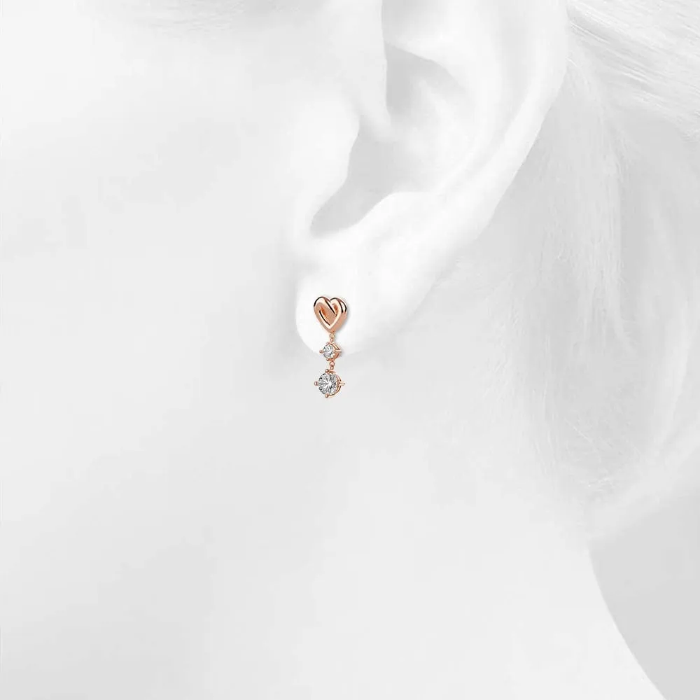 Fall in Love Heart Drop Earrings Embellished with SWAROVSKI crystals in Rose Gold